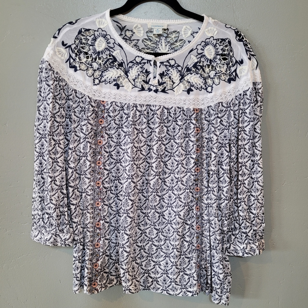 Sundance Boho Crochet Embroidered Shirt